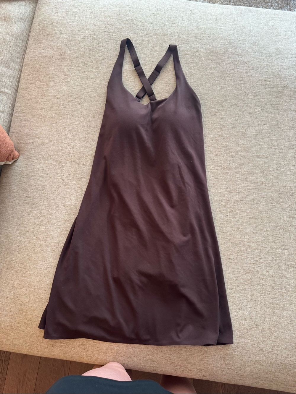 Uniqlo dark brown slip dress with crisscross straps
